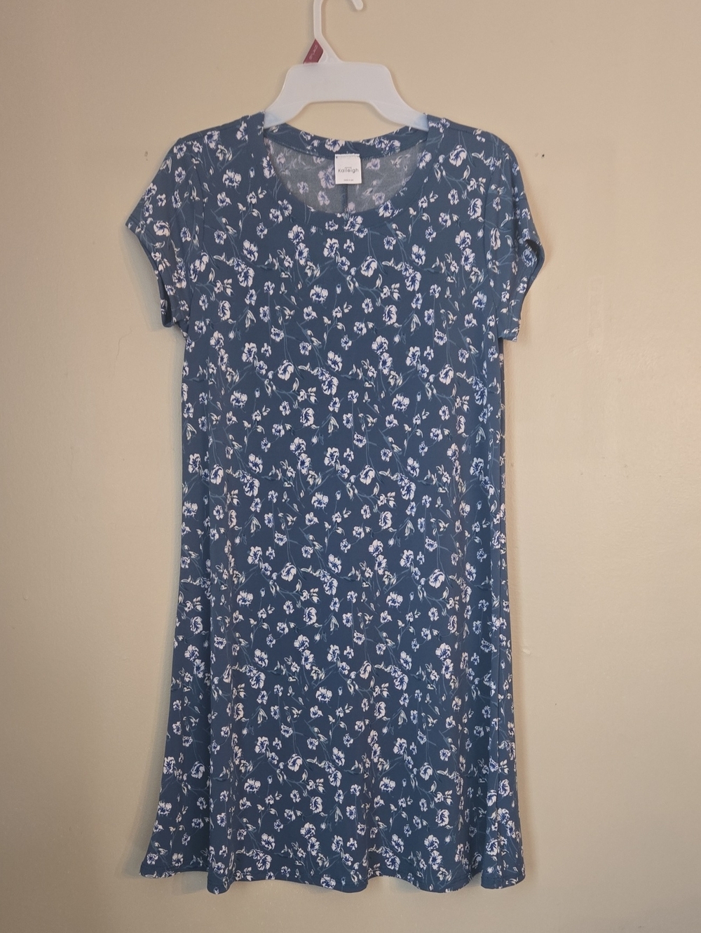 Kaileigh -  Blue Floral Short Sleeve Dress with White Blossoms